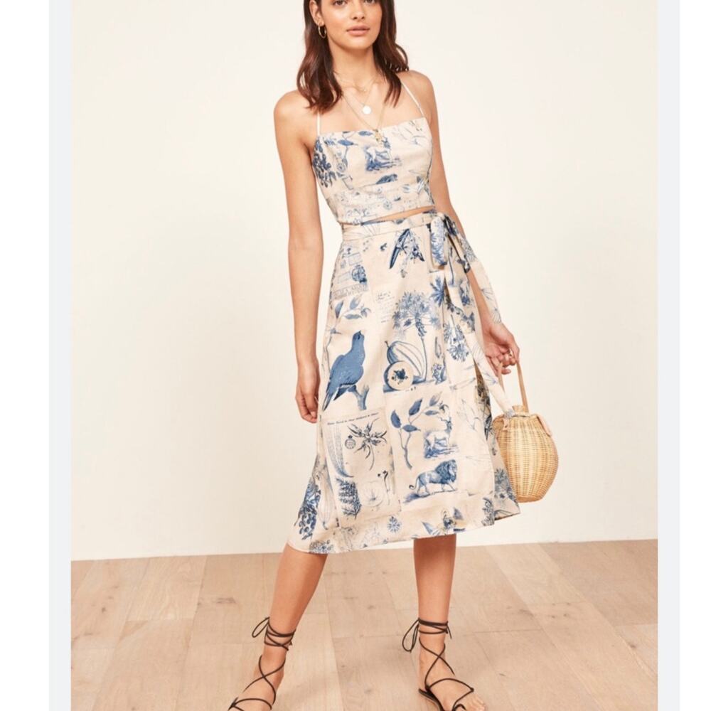 Reformation Umbria Midi Wrap Dress Size 12 Vacation Summer Lightweight Linen
